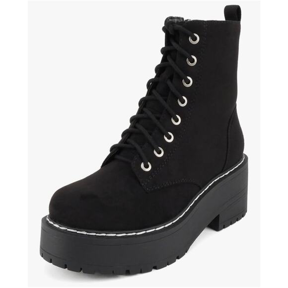 Women Chunky Lug Sole Lace up Fashion Combat Ankle Boot w/Side Zipper - Picture 2 of 6